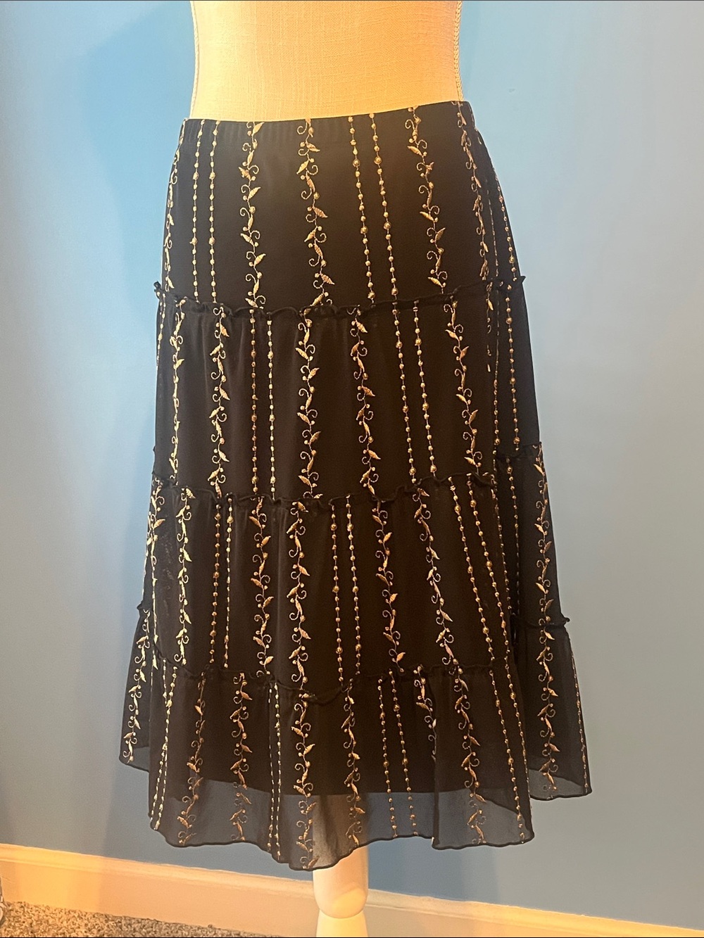 Alfani Black & Gold Embroidered Skirt, Size 2X